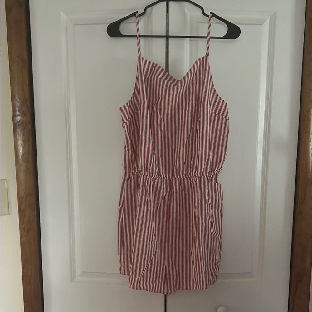 Cider Red and White Striped Romper